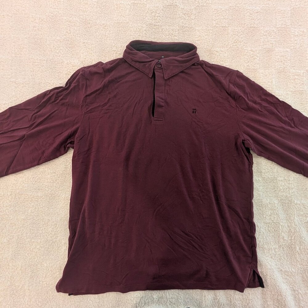 Tommy John Men's Second Skin Long Sleeve Polo Size Medium Burgundy